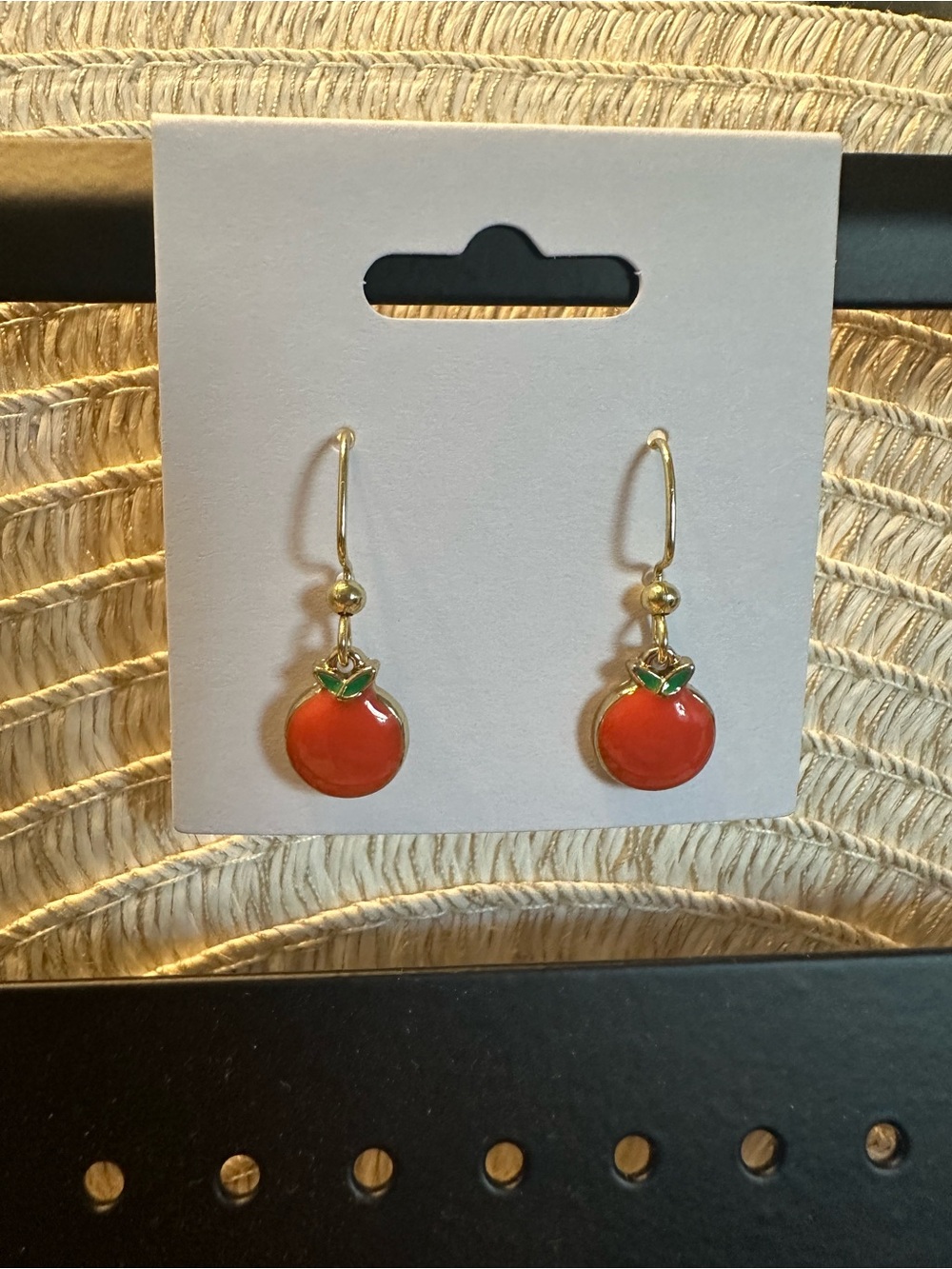 Gold-Tone Orange Enamel Fruit Drop Earrings - Women Jewelry